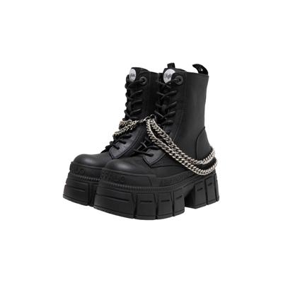 Stiefelette BUFFALO "Buffalo GOSPHER LACE UP MID CHAIN", Damen, Gr. 36, schwarz, Polyurethan, unifarben, Schuhe Stiefelette