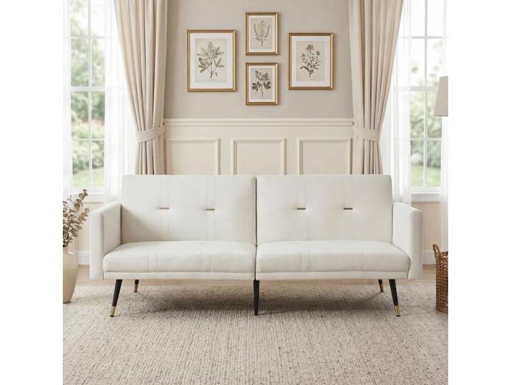 Canapé convertible - KOMHTOM - Canapé convertible 2 en 1 - Velours beige - Réglable 5 positions - 164x89x70 cm