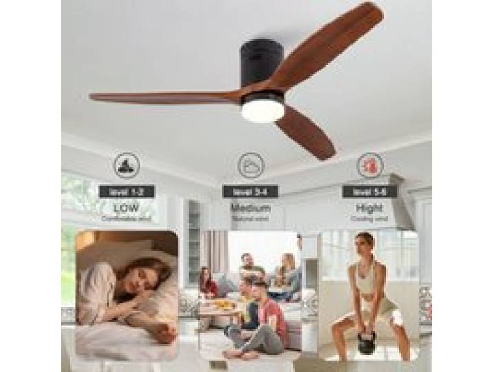 Ventilateur de plafond design intérieur 132cm bois massif tube droit structuré éclairage 3CCT modulable m VENTILATEUR DE PLAFOND