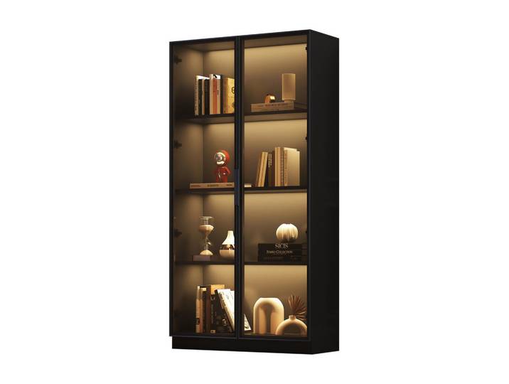 Modenvie Vitrine 80/40/160 cm aus Spanplatte mit App-gesteuerter LED-Beleuchtung Schwarz, 40x160x80 cm, Esszimmer, Vitrinen, Vitrinenschränke