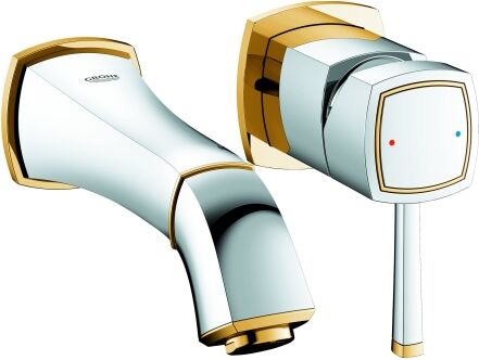 Grohe raccord mural pour vasque Grandera or chrome, raccord mural 2 trous, saillie 177mm
