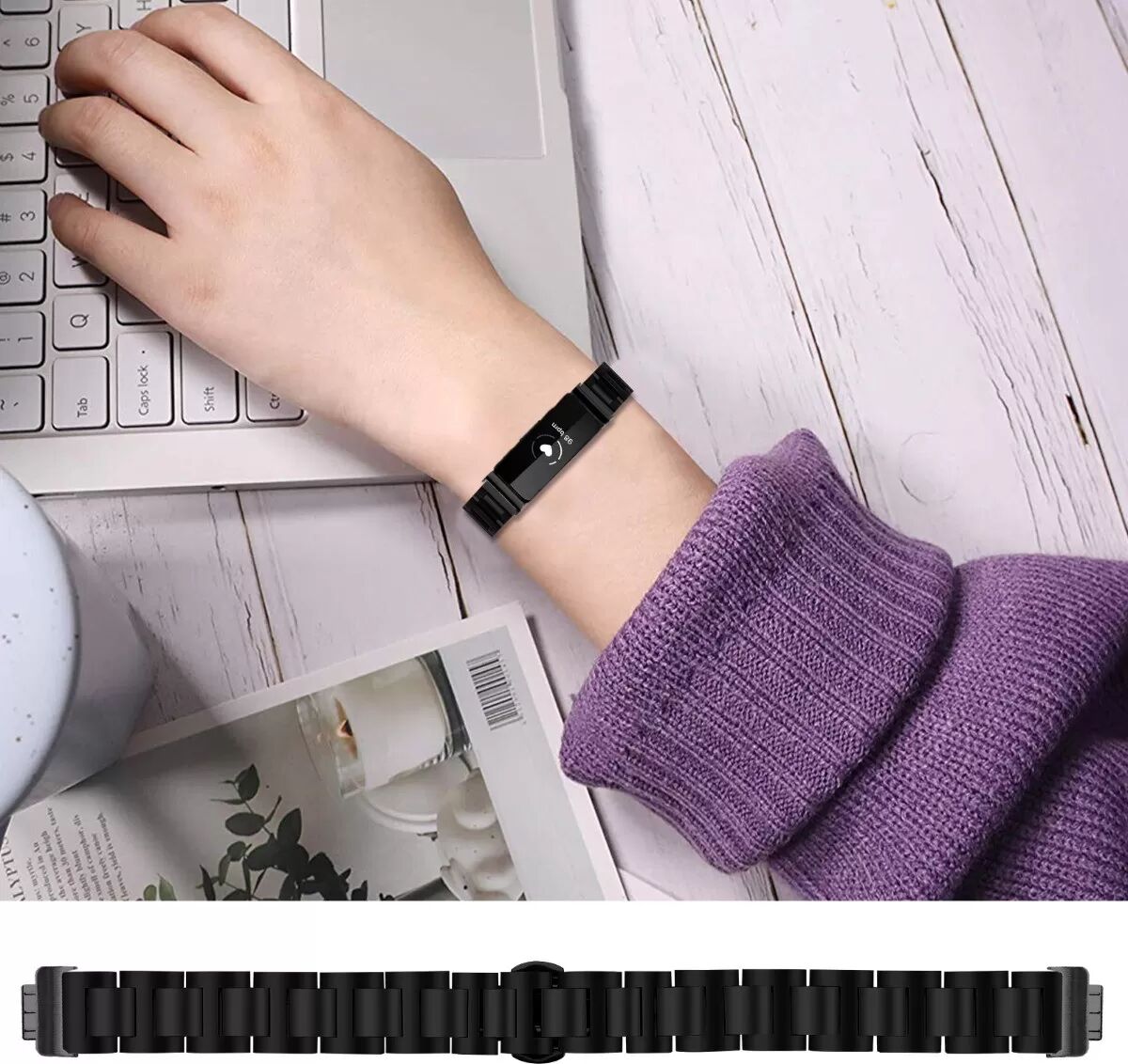 INF Elegantes Edelstahlarmband kompatibel mit Fitbit Inspire/Inspire 2/HR - Schmal Schwarz