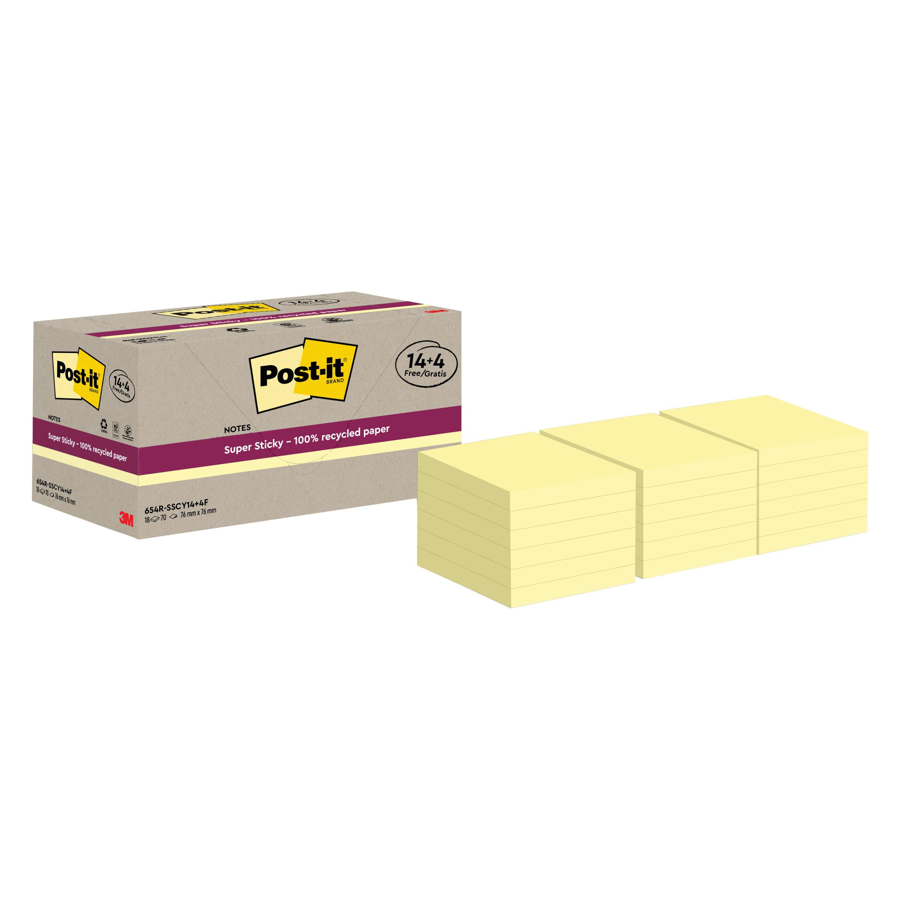 Post-it Super Sticky Recycling (76 x 76 mm) (654 RSSCY 14+4)