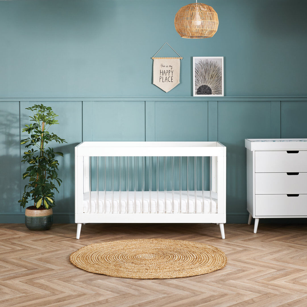 Obaby Maya Cot Bed 2 Piece Nursery Furniture Set White With Acrylic 70 x 140 cm