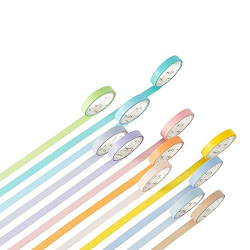 Yubbaex Washi Tape Set met 12 Rollen - Decoratieve Masking Tape voor Scrapbooking en Bullet Journals - Regenboog, 8mm