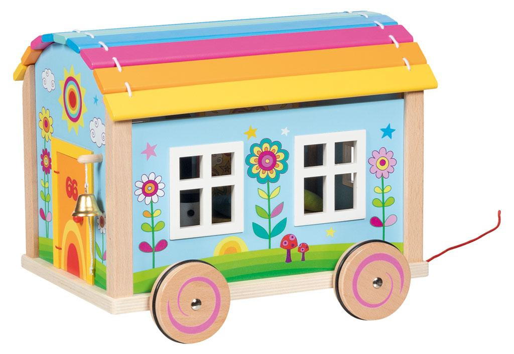 Goki Houten speelgoedcaravan met accessoires, meerkleurig