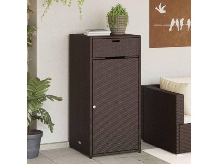 LPERTGFHU Gartenschrank aus PE-Rattan, Outdoor Kommode 55x55x111 cm, Braun Witterungsbeständiges Material, Mit Magnetverschluss, Robuster Stahlrahmen