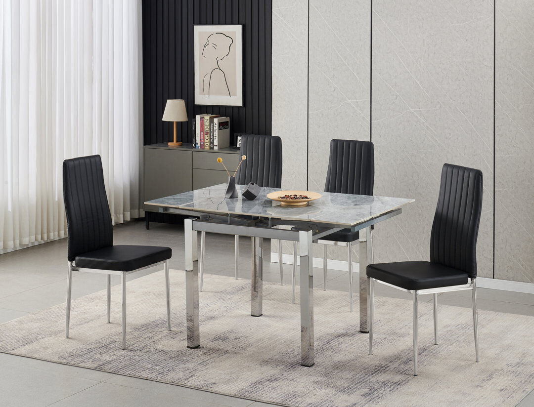 Metro Piccolo Grey Sintered Stone Dining Table + 4 Monza Chairs Black 4