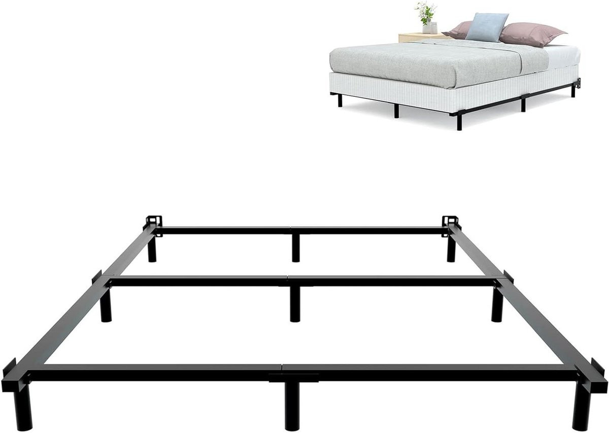 Zwart metalen bedframe met 9-poot ondersteuning voor volwassenen