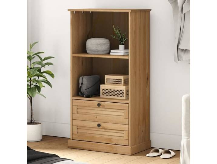 Bibliothèque en bois massif de pin VIGO - SONEW - 60x35x114 5 cm - 2 compartiments et 2 tiroirs
