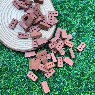 Uplifted Finds 100 PCS Miniature Red Clay Bricks   1 12 Scale Architectural Building Blocks For Dioramas 100 Pcs Red 3 Holes
