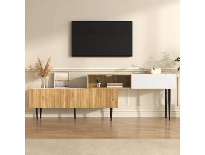 Meuble TV - TANANT - Modulaire - Longueur réglable - 3 portes - Métal noir
