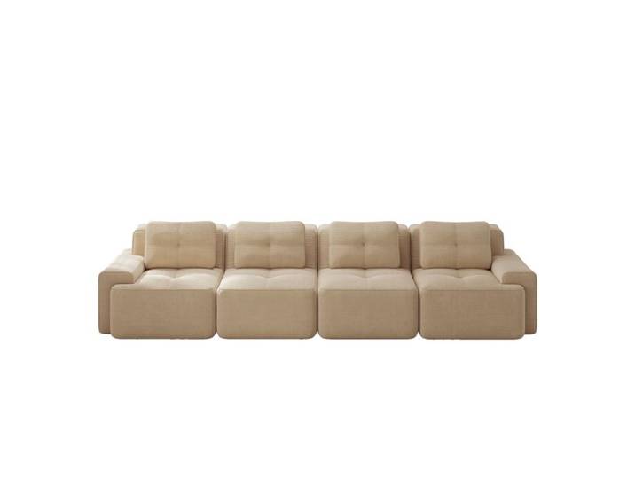 VLIVRA Canapé modulable 4 places - canapé droit beige confort nuage cocooning velours côtelé sans montage 382x104x69 cm