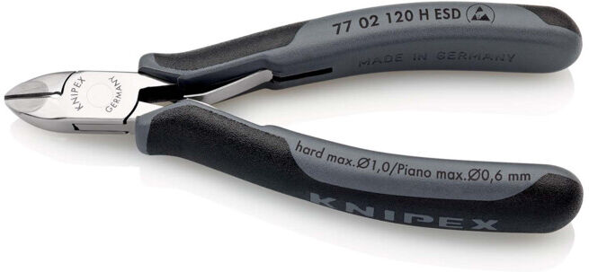 Pince coupante de côté pour l'électronique, Avec élément de carbure à bord tranchant ESD Knipex (77 02 120 H ESD)