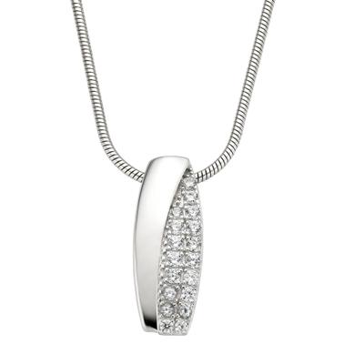 Collierkettchen ZEEME "Silber 925 rhodiniert mit Zirkonia weiß", weiß, Halsketten, Damen, 42+5cm, Silber 925 (Sterlingsilber), L: 47 B: 7mm, glänzend, B:7mm