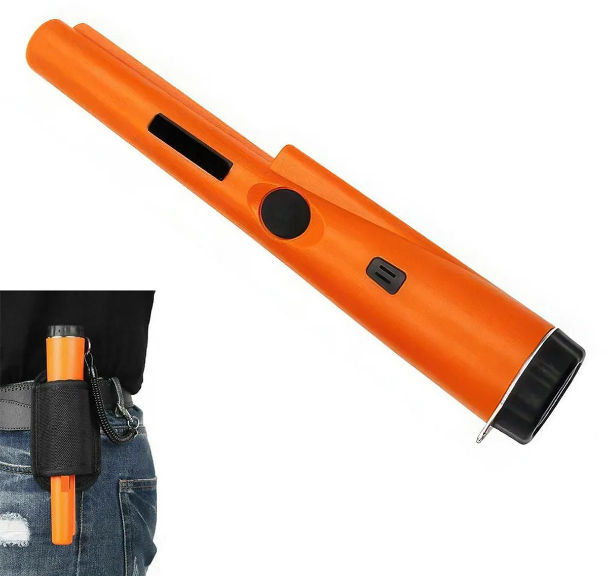 Draagbare metaaldetector voor schatzoeken met LED-alarm en nauwkeurige positioneringsstang, waterdicht ontwerp, Oranje