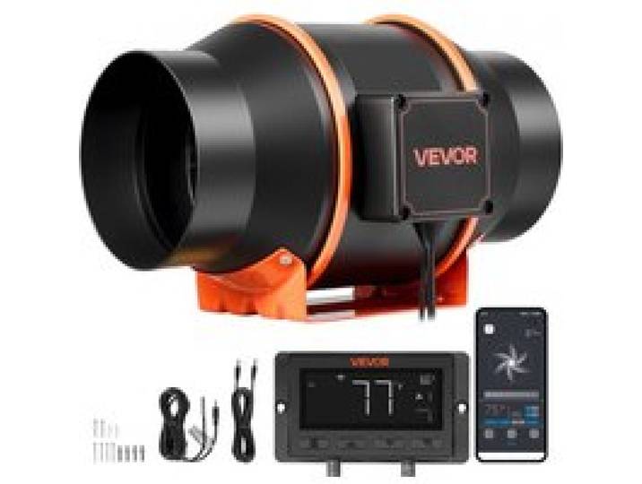 VEVOR 152,4mm Rohrventilator Regelbar, 683m³/h Inline-Rohrlüfter mit PWM & App-Steuerung, Kanalventilator mit 10 Stufen 9h Timer EC-Motor, Abluftventilator für Gewächshaus Badzimmer Keller Rauchabzug