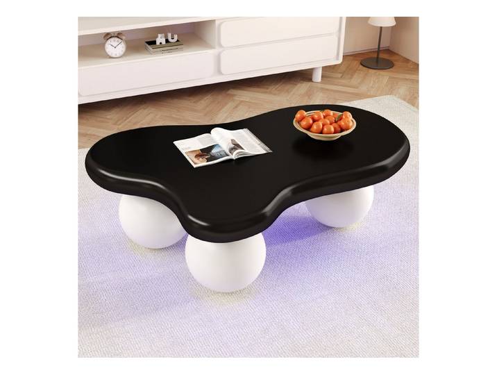 Odikalo Couchtisch Beistelltisch Wohnzimmertisch mit LED 16 Farben (Couchtisch im Wolkenstil mit LED-Beleuchtung – 16 Farben wählbar, Coffee Table, Wolkenform-Design, Rundbein-Design, stilvolles Highlight)