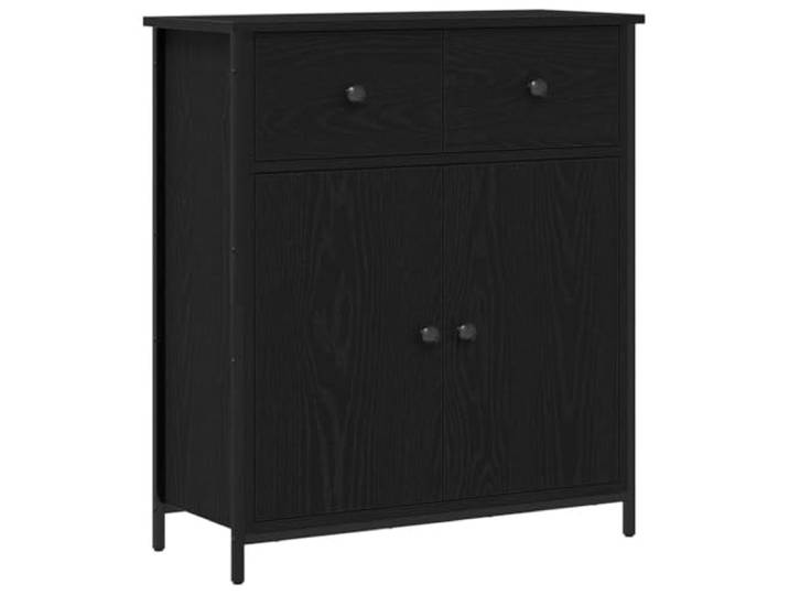 Sideboard Schwarz Eichen-Optik 70 x 30 x 80 cm Holzwerkstoff Kommode Rechteckige Kommode, Regale und Schubladen, Esszimmer oder Wohnzimmer, Montage zu zweit empfohlen