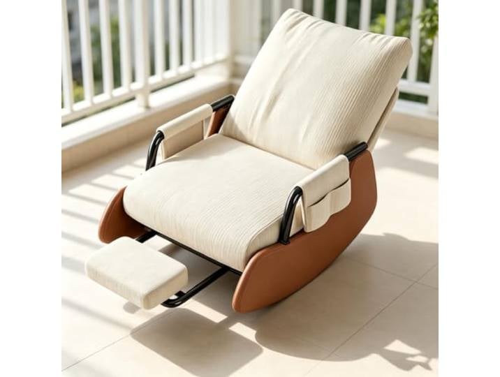 LCNDKF Schaukelsessel Modern mit Gepolsterten Armlehnen Bequemer Schaukelsessel mit 60cm breiter Sitzfläche und platzsparender Beinauflage fürs Wohnzimmer.