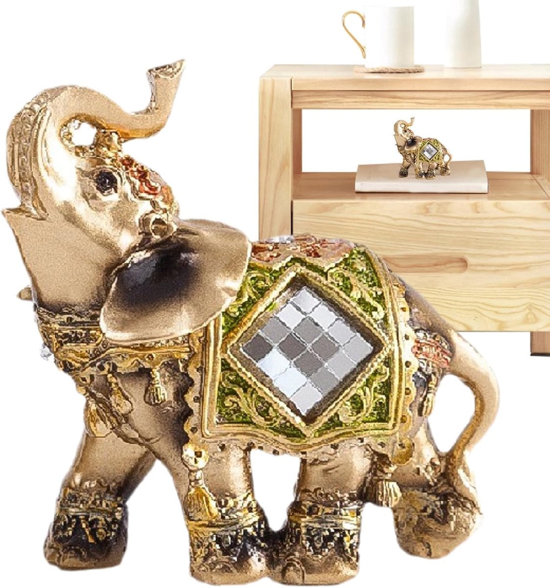 Multicolor Olifant Ornament Hars Beeldje voor Woondecoratie Hoogte: 9 cm