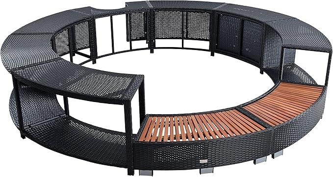 Poolumrandung Poolverkleidung Umrandung Polyrattan Verkleidung Einfassung Rund 200 cm (Schwarz)