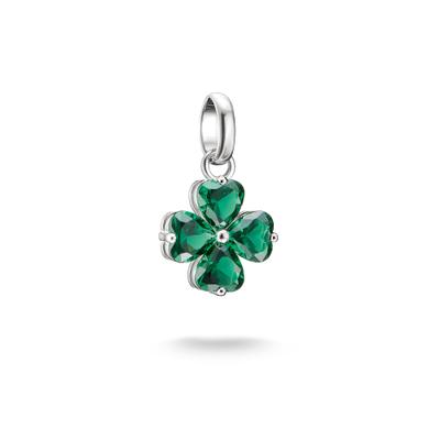 Charm-Einhänger THOMAS SABO "Charm Kleeblatt - Connect", silberfarben, smaragd, smaragd, Charms, Damen, Silber 925 (recycelt), mit Glas-Keramik Stein