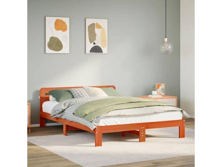 YNGBHFNOP Massives Kiefernholz Lattenrost Stauraum Bett 140 x 200 cm Braun Massivholzbett ohne Matratze Wachsbraun 140x200 cm Kiefernholz mit Lattenrost und Stauraum – Stabil & Robust