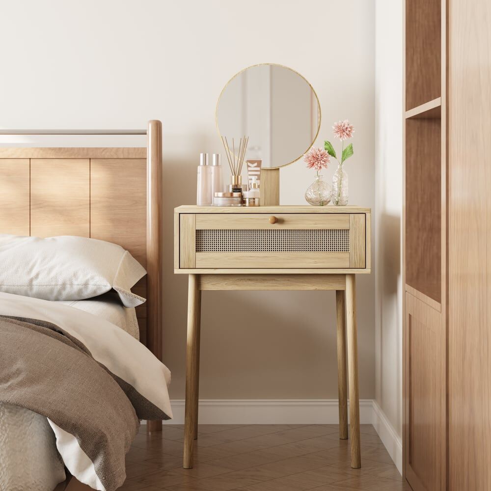 Urban Meuble Coiffeuse bohème tiroir en rotin avec miroir (sans tabouret) Beige 60x128x50cm