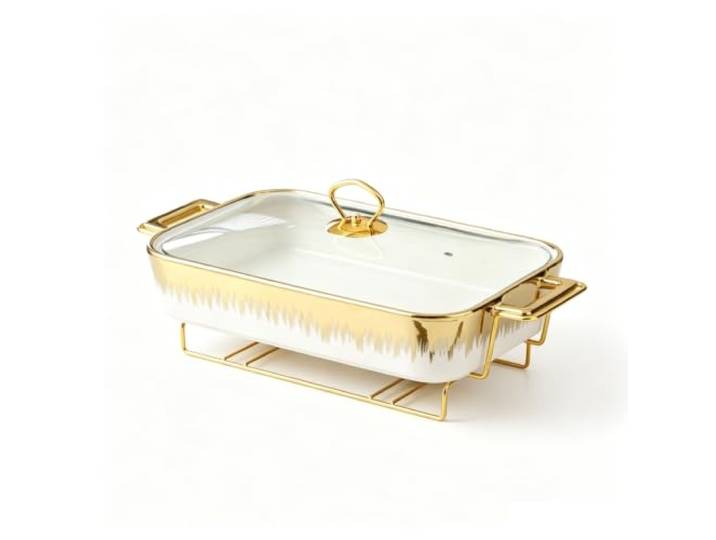 Gold Chafer Chafing Dishes aus Keramik for Buffet chafing dish Rechteckige Backform aus Keramik mit Griffen