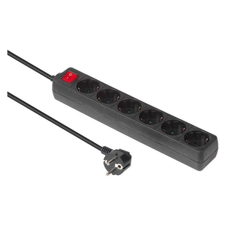 MicroConnect 6-way Schuko Socket 5M Black (6x, CEE 7/3, 5 m) (GRU0065B)