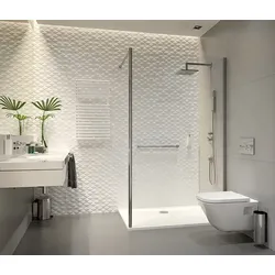 Hoesch Liberty Duschabtrennung rechts, Seiteneinstieg, Haltestange Silber, Echtglas 6 mm mit EverClean-Beschichtung, verchromt, Wandanschlussprofil ±10 mm, anpassbare Länge