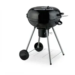 Relaxdays Kugelgrill, Ø 53 cm, 2 Grillrost, Thermometer, Aschesammler, Holzkohlgrill mit Rädern, BBQ, Smoker, schwarz