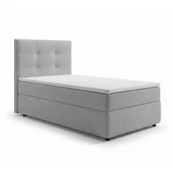 BOXBETT SAKARYA 90x200 cm mit Bettkasten und Matratze - Hellgrau + TOPPER