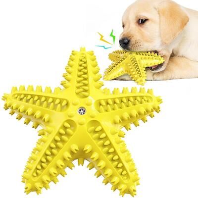 Everyday Crate Starfish Interactive Dog Chew Toy With Treat Dispenser And Dog Toothbrush Toy Design yellow