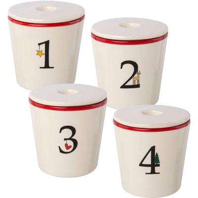 Kerzenhalter CREATIV DECO "Stabkerzenhalter für die Adventszeit, Weihnachtsdeko", weiß, H:10cm Ø:10cm, Keramik, Kerzenhalter, Kerzenhalter, Becher aus Keramik mit Cover 1 bis 4, Höhe ca. 10 cm, Adventsleuchter