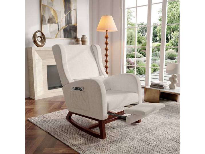 Générique Chaise à Bascule Relax Fauteuil à Bascule rembourré en Tissu avec Dossier Haut avec Antidérapant Pieds pour Maison Salon