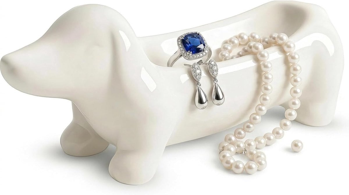 Sieradenschaal Teckel Hondenfiguur voor Sieraden en Sleutels - Wit