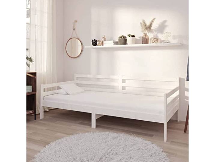 RJPLMFV Ruhebett, 90 x 200 cm, Weiß, massives Kiefernholz Ausziehbares Sofa, Matratze inklusive, robuste Latten, komfortable Gäste