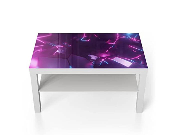 DEQORI Glastisch weiß groß 90x50 cm Motiv Virtuelles Leuchtdesign ausgefallener Beistelltisch aus Glas Hochglanz Couchtisch fürs Wohnzimmer moderner Couch Tisch mit Design