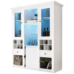 Standvitrine 143x45x170 cm LED-Beleuchtung App-gesteuert 16 Farben USB, Vitrine Schrank Ablage Schublade Präsentation Aufbewahrung Weiß