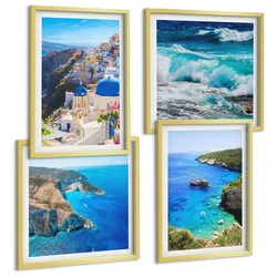 BILDER SET 4er Set - 50x50 cm & 40x60 cm Goldrahmen - Griechische Ansichten von Santorin Oia