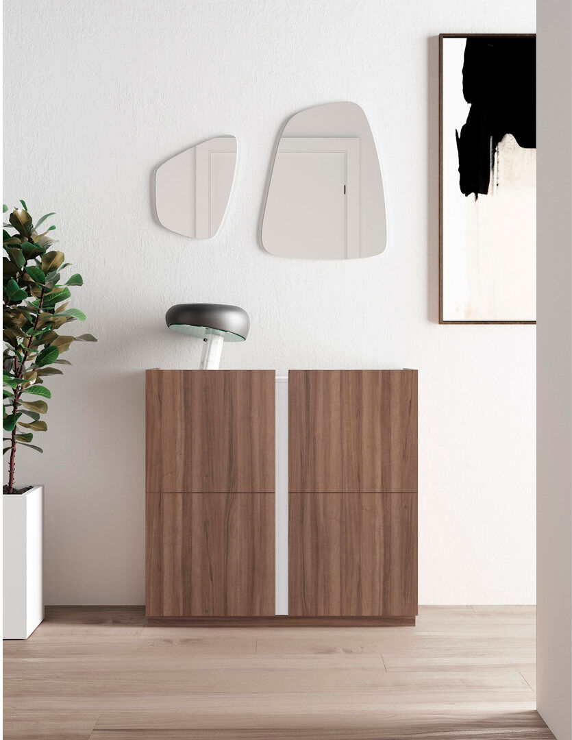 Ebern Designs 18 Pair Shoe Storage Cabinet Walnut-white 18
