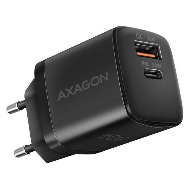 Axagon ACU-PQ30 Ladegerät QC3.0, 4.0/AFC/FCP/PPS/Apple + PD USB-C, 30W - schwarz (30 W, 2 Ports) (ACU-PQ30)