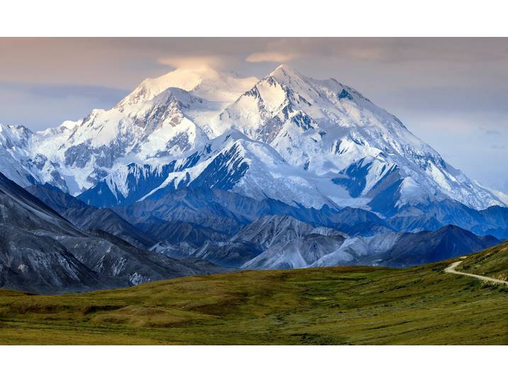 Fototapete PAPERMOON MOUNT MCKINLEY-ALASKY GEBIRGE WALD BERGE SONNE ALPEN , bunt, B:2,5m L:1,86m, Vlies, Tapeten, Fototapete