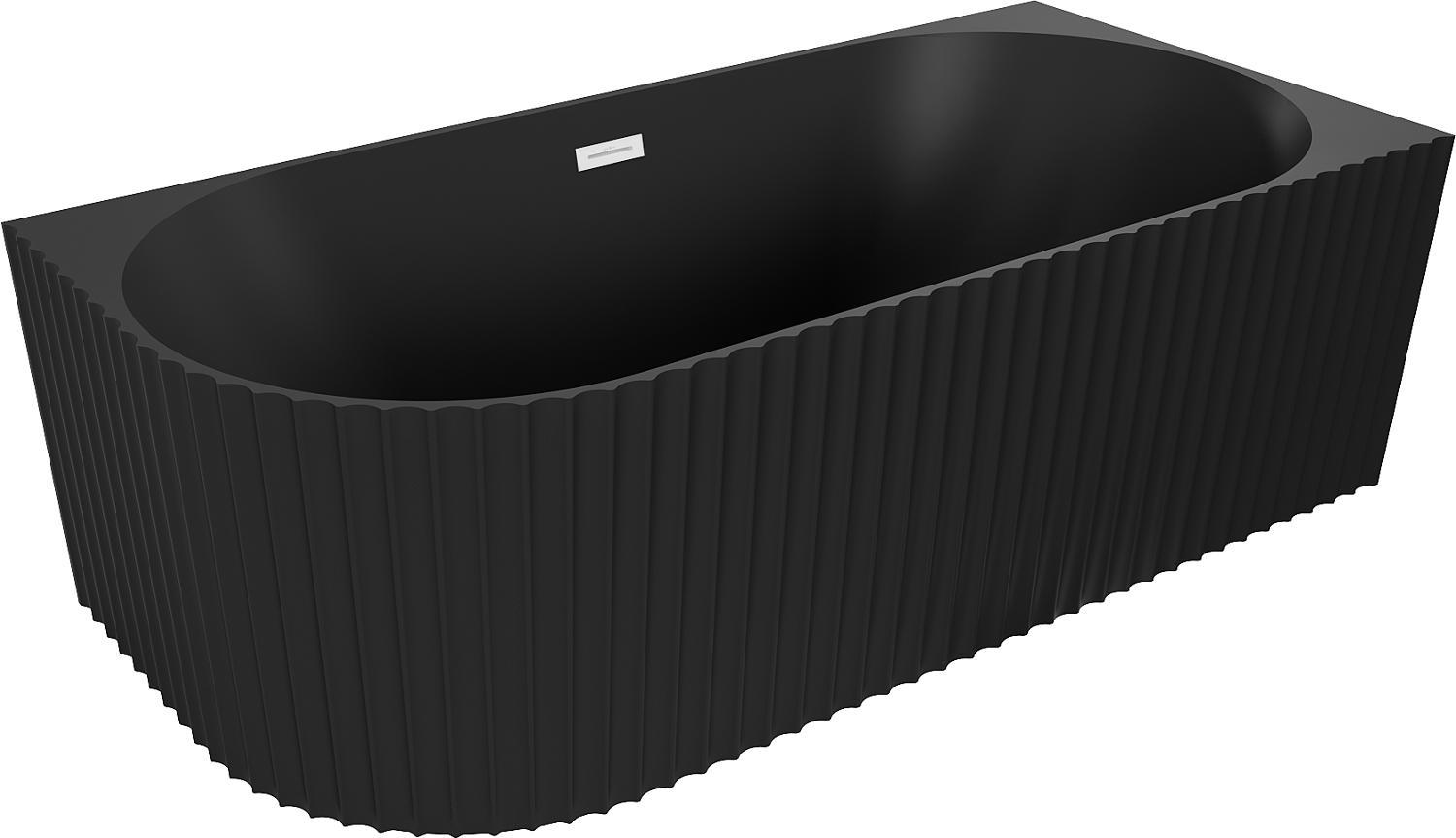 Mexen Gia freistehende Eckbadewanne rechts 150 x 75 cm, schwarz matt, weißer Überlauf - 52701507571P-20