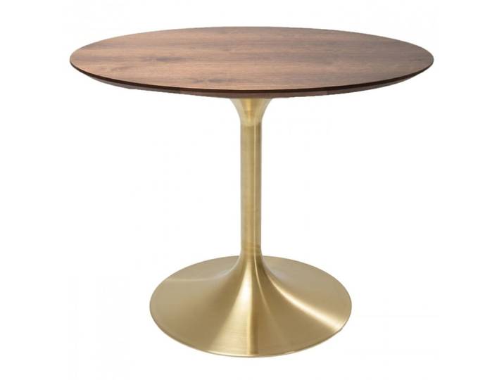 Table à manger 4 personnes ronde noyer et dorée d90
