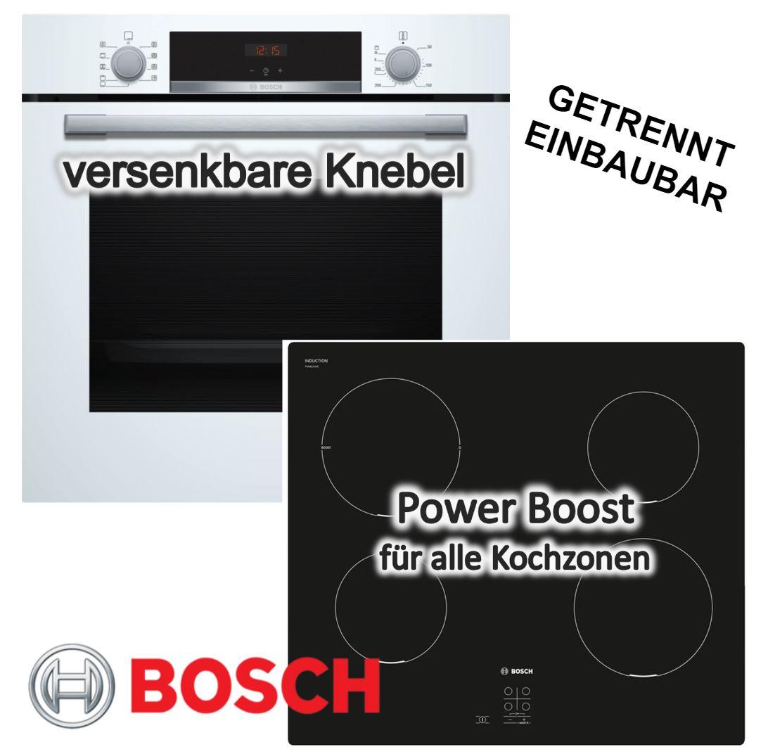 Herdset BOSCH Backofen weiß HYDROLYSE + Induktionskochfeld autark 60 cm
