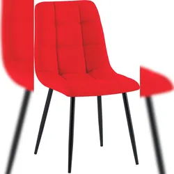 Décoshop26 - Esszimmerstuhl x1 quadratische Nähte roter Stoff schwarze Metallbeine 10_0001972