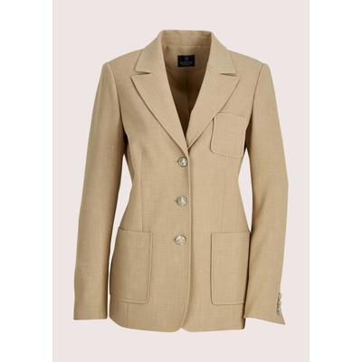 Jackenblazer MADELEINE "Blazer Stilvoller Einreiher mit Reverskragen", Damen, Gr. 34, beige, Obermaterial: 77% Polyester PES. 19% Viskose CV. 4% Elasthan EL., Modern, Blazer, Edle Melange-Qualität